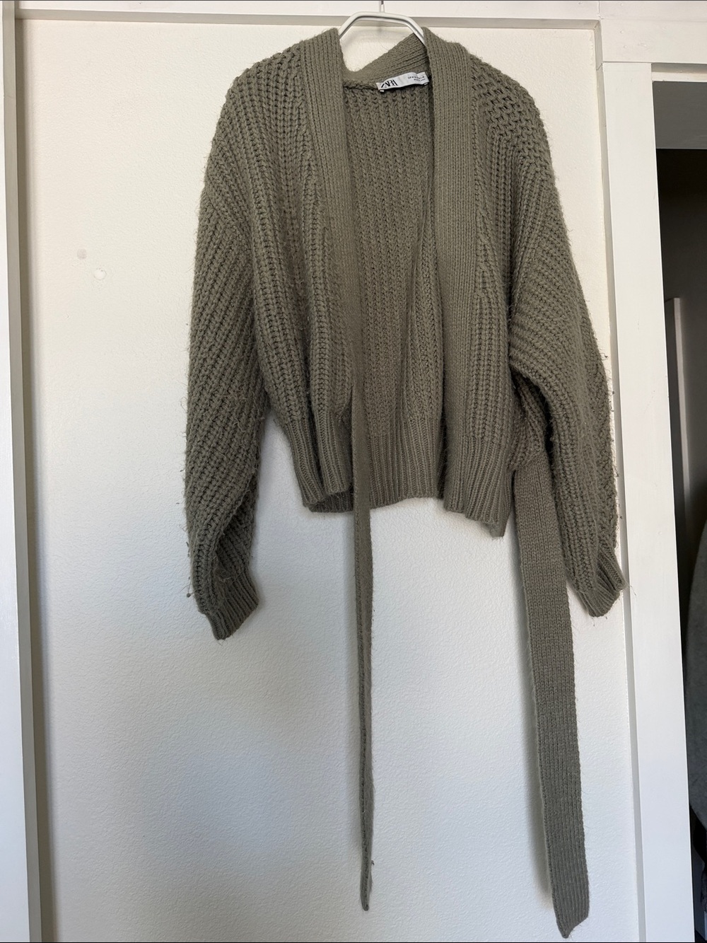 ZARA Olive-Taupe Knit Belted Cardigan